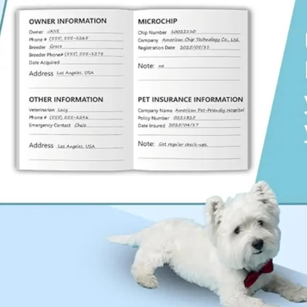Blue Puppy Health Record Book  Notebook Dog or Cat medical and vaccine book